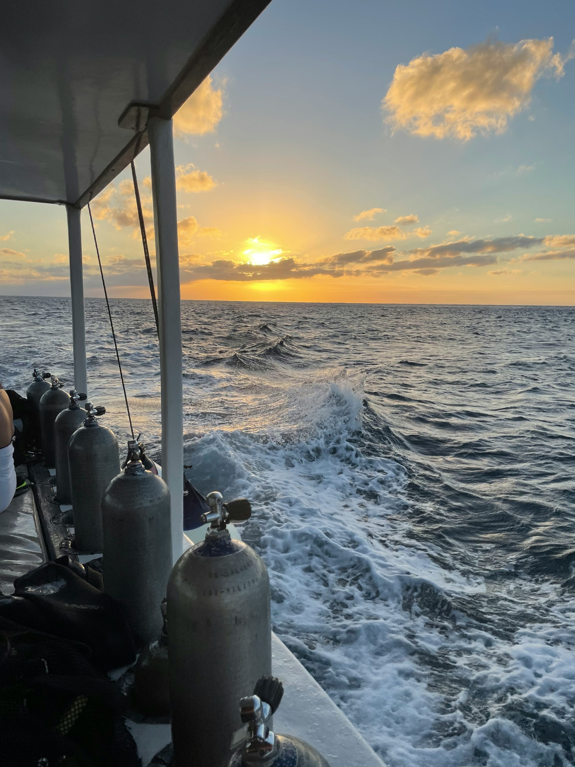 sunset in cozumel on a boat