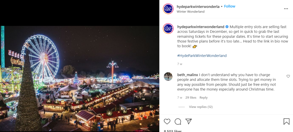 An overview of Winter Wonderland at Hyde Park. 