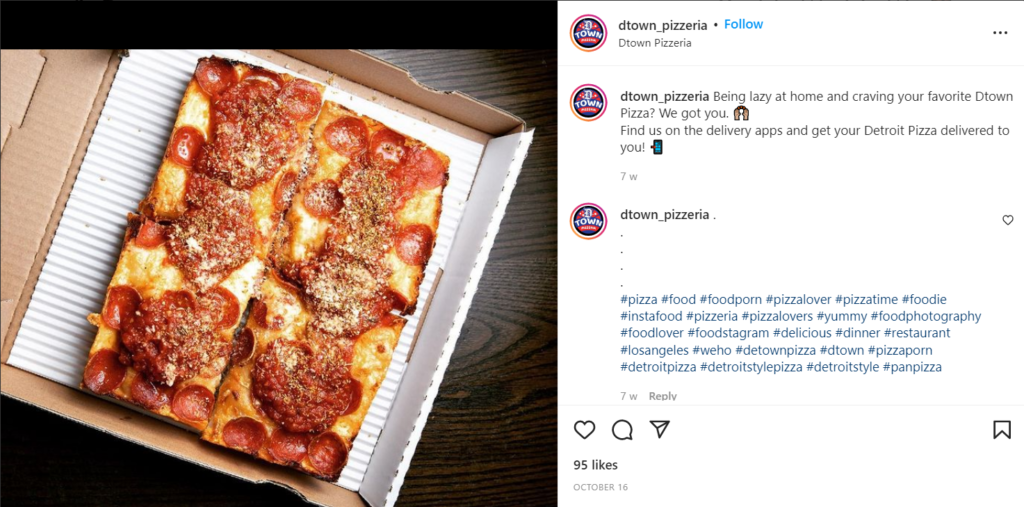 A box of square Detroit-style pizza from DTown pizzeria. 